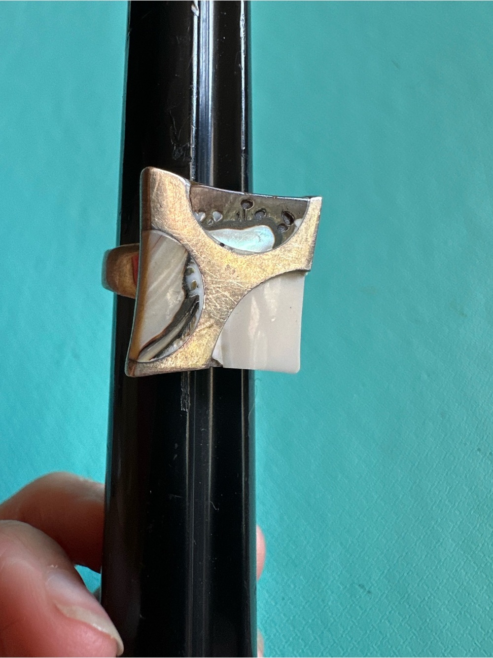 Vintage Modernist Artisan Sterling And MOP Ring